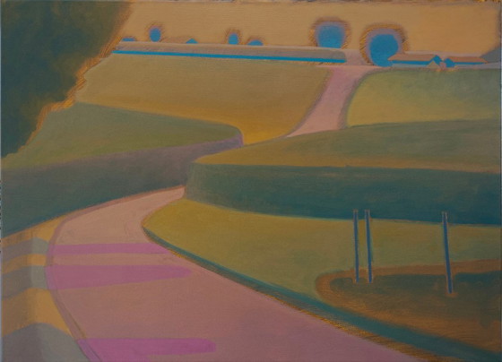 Image 1 of Cuadro original "Vista del verano", 70 x 50 cm, incl. marco de madera auténtica con hueco para sombra y colgador