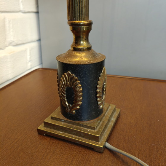 Image 1 of Vintage Hollywood Regency Brass Table Lamp with Original Eight-Sided Shade