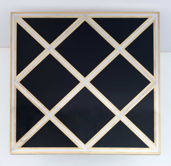 Image 1 of Mesa de comedor italiana Romeo Rega de mediados de siglo en vidrio negro, latón y cromo