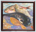 Cubist Still life, Fish Supper, Acrylic and Oil on board, Modern Style, Signed