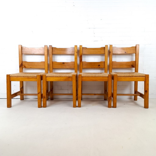 4x vintage stoel Deens design grenen hout/papercord jaren 70