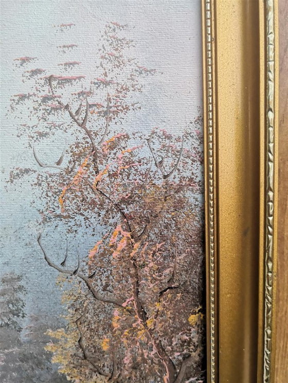 Image 1 of Vintage oil on canvas by Irène Cafieri - "Riverbank in Autumn" (44 x 54 cm)