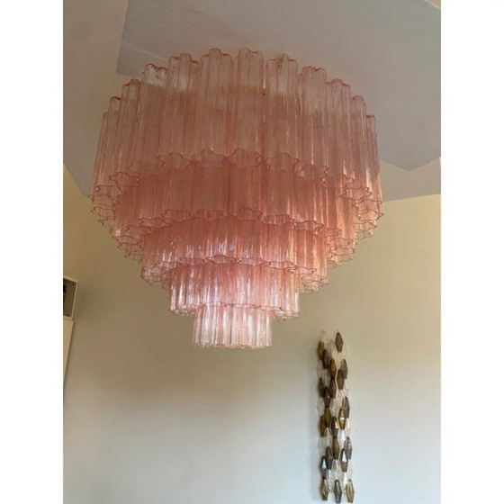Image 1 of Plafonnier en verre de Murano rose « Tronchi »