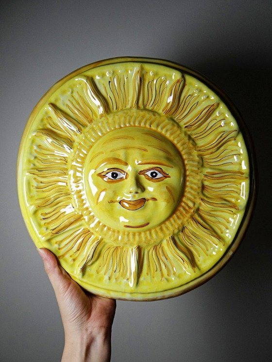 Image 1 of Vintage handcrafted Vietri majolica anthropomorphic sun wall plaque