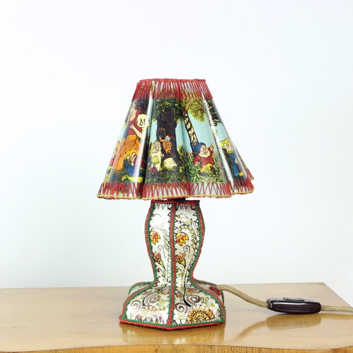 Rare Lampe de Table Enfantine Blanche-Neige et les Sept Nains Mid Century, années 1950