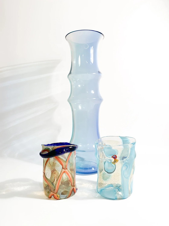 1980s Murano Glass Vase by Nason, Light Blue and Blue Bamboo – Postmodern (photo 11 of 11)