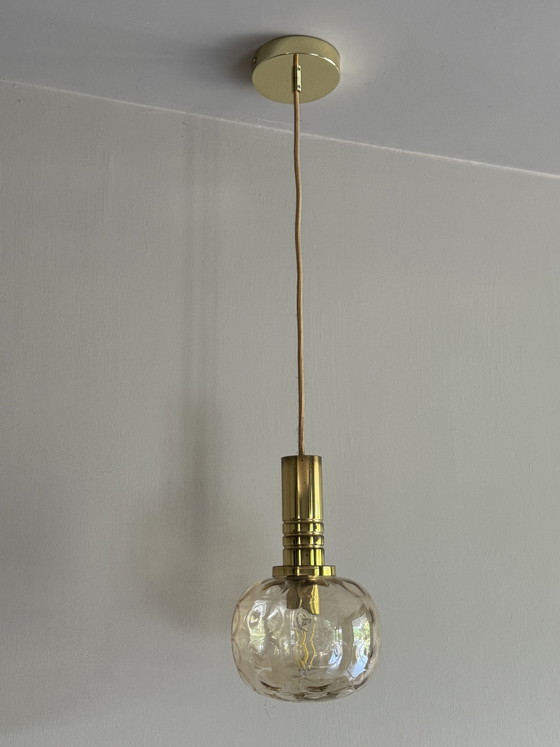 Unique vintage set of 60s Doria Leuchten pendant lights – Pendant lamps, Brass, Glass (photo 3 of 10)