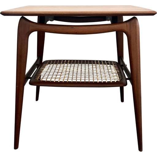 Vintage Beistelltisch aus Teakholz und Rattan von Louis Van Teeffelen für Webe, 1960