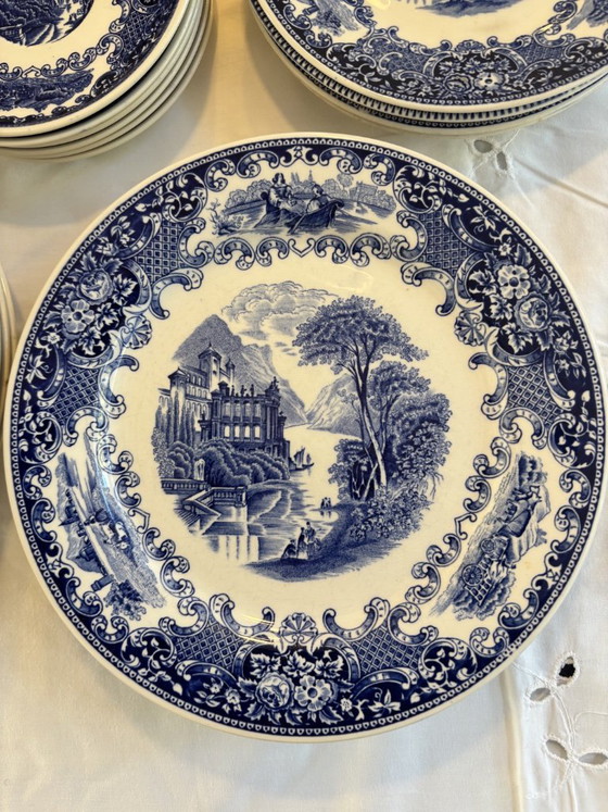 6-piece Royal Sphinx Maastricht Cambridge Old England Crockery, blue-white, Ceramic, Vintage (photo 4 of 12)