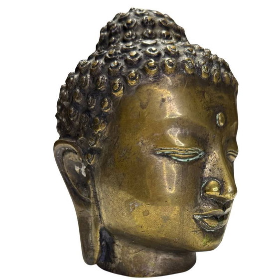 Gilded bronze Buddha head from Burma – Mandalay style – Sculpture (photo 2 of 9)