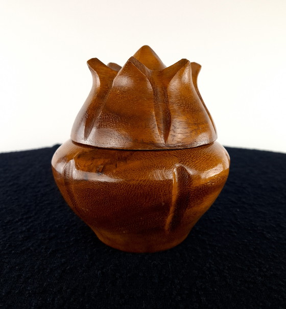 Image 1 of Vintage 1970s teak pot, flower shape