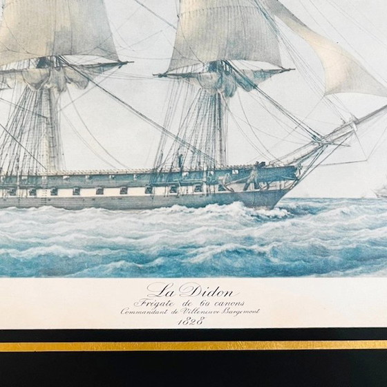 Image 1 of Vintage ingelijste maritieme lithografie F. Roux La Didon schip boot 1960's