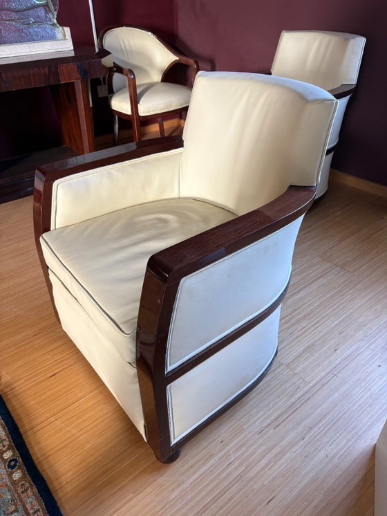 Image 1 of Set di poltrone Art Déco in pelle e legno di mogano, 1920