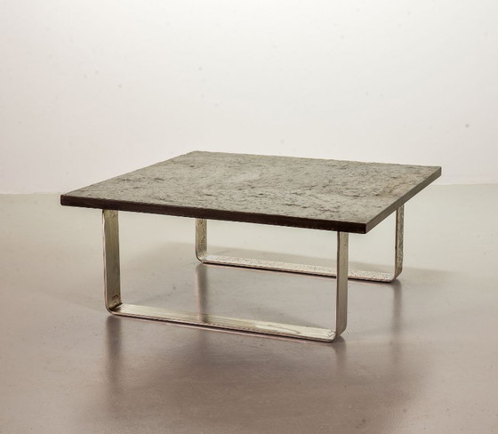 Image 1 of Mid-Century Ardesia Collection Brutalist Square Slate Stone Coffee Table in Pia Manu Style. Belgium, 1960s.