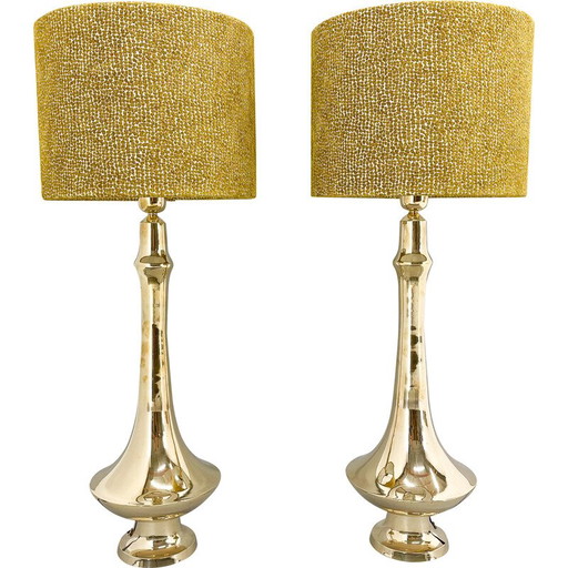 Pair of vintage brass table lamps, 1950