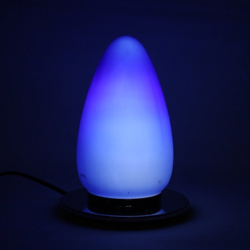 Vintage blauwe en chromen eivormige tafellamp