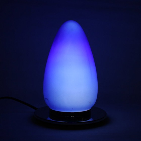 Image 1 of Vintage blauwe en chromen eivormige tafellamp