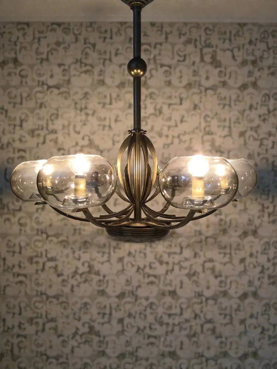 Art Deco Chandelier – Pendant lamps, Metal, Glass (photo 10 of 17)