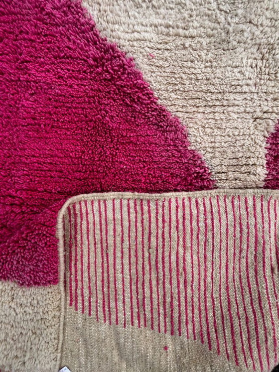 Image 1 of Pink and white Moroccan Mrirt Wool Rug 300X200 cm – Handwoven Berber Carpet, Modern Abstract Boho Style, Authentic Wool Area Rug