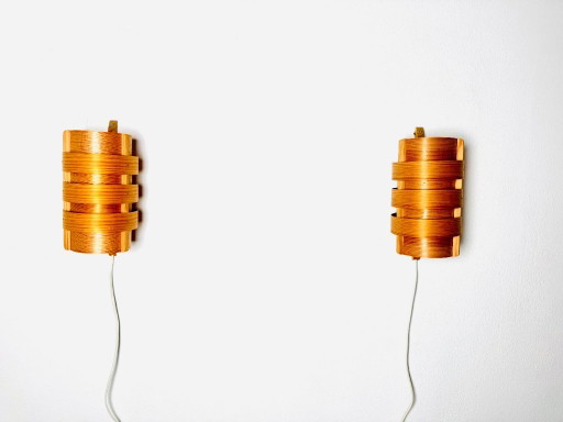 Set of Curved Pine Veneer Wall Lamps by Hans-Agne Jakobsson for Markaryd, Sweden, 1960s – wandlampen, Wood (photo 2 of 6)