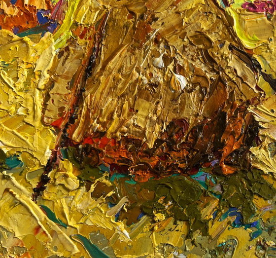 Image 1 of Original Oil Painting Summer Nature Landscape Fresh haystacks in the field