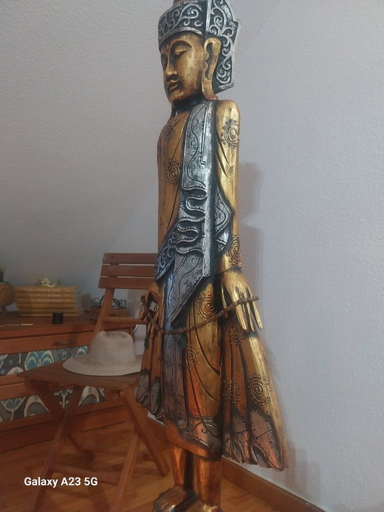 Tempelwächter Buddha, 1'60 cm. – Bildhauerei, Holz (photo 6 of 9)