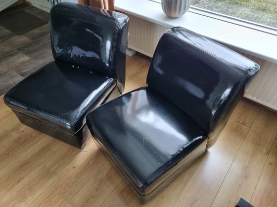 Image 1 of 2x poltrona Kuka PVC nero lucido