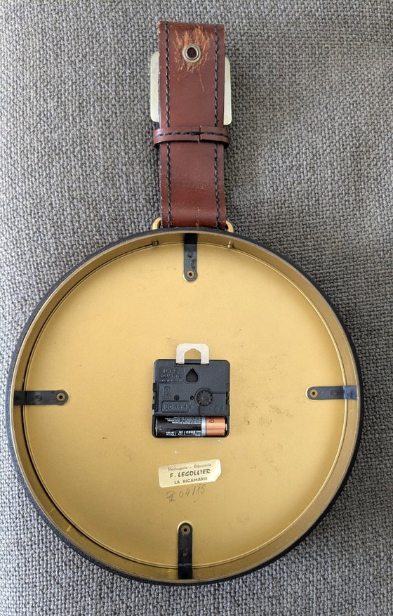 Image 1 of Junghans ATO-MAT clock, brass, leather frame, 1960s design