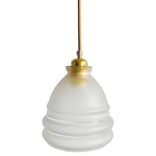 Vintage glass pendant lamp with matte and shiny rings