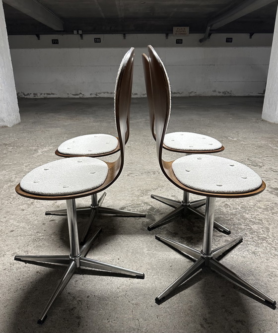 Image 1 of Ensemble de 4 chaises vintage en bois courbé et placage de bois de rose par Elmar Flötotto, Allemagne 1960