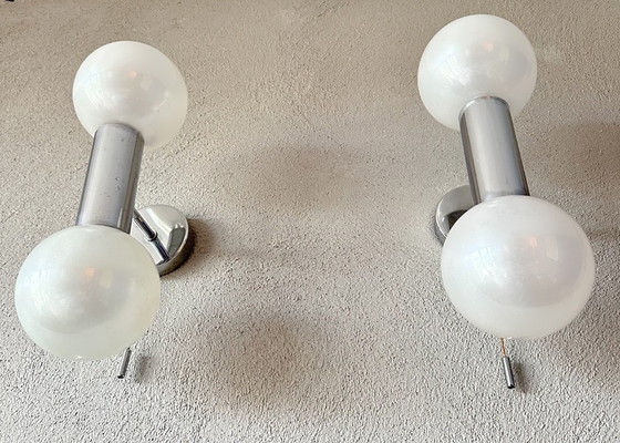 Vintage pair of Wall lights Motoko Ishii, Staff Leuchten, Glass, Chrome, Silver (photo 10 of 11)