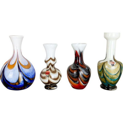 Lot de 4 vases Pop Art multicolores vintage par Carlo Moretti pour Opaline Florence, Italie 1970