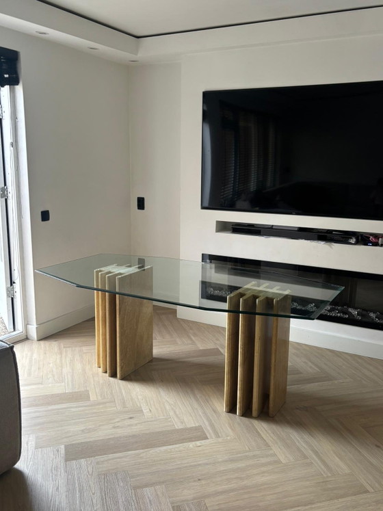 Image 1 of Postmodern travertine dining table – 1970s style