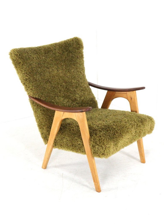 Image 1 of Two tone doodle fauteuil 'Wing' vintage gestoffeerd 