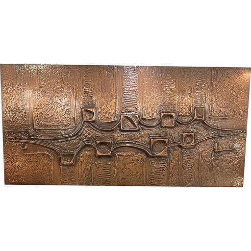 Vintage abstract paneel in reliëfkoper, 1970