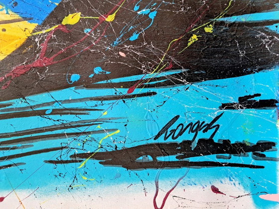 Pittura Pop Art, volto di donna con cuore, Dipinti e disegni, Tela, Blu (foto 10 di 15)