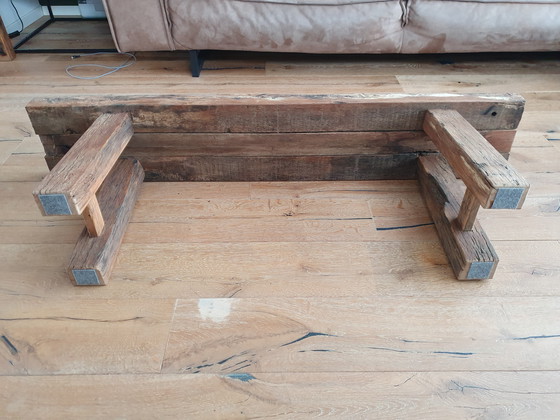 Image 1 of Oak bench made from old wagon planks 140x26x50 cm