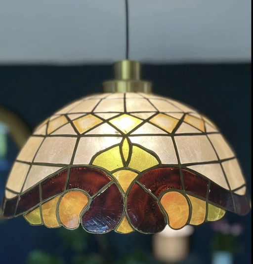 Vintage Art Deco Mother-of-Pearl Shade / Hanging Lamp From France, 1930s