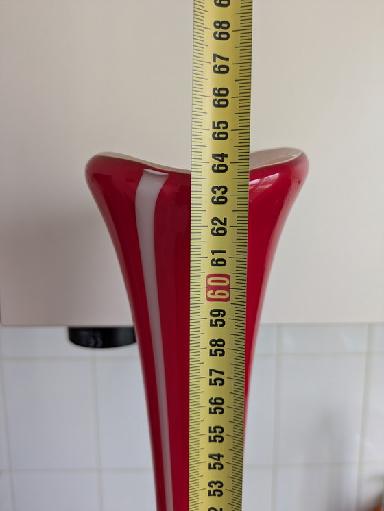 Image 1 of Set di grandi vasi da terra di design, rossi e bianchi – Vetro artistico – soffiati a mano