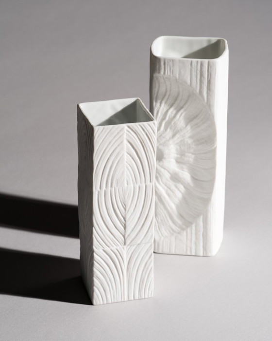 Image 1 of Rosenthal Studio-Linie Sculptural Op-Art Bisque Porcelain Vase Duo Martin Freyer