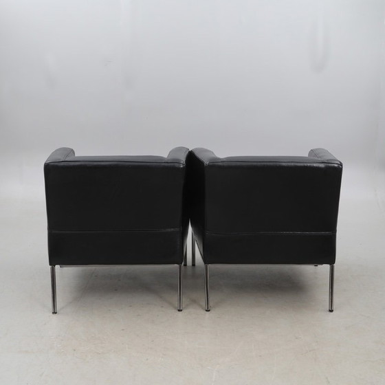 Image 1 of Three matching IKEA armchairs in black leather with steel frames, made in Sweden in the late 1990s (year 1999), model 501.072.87