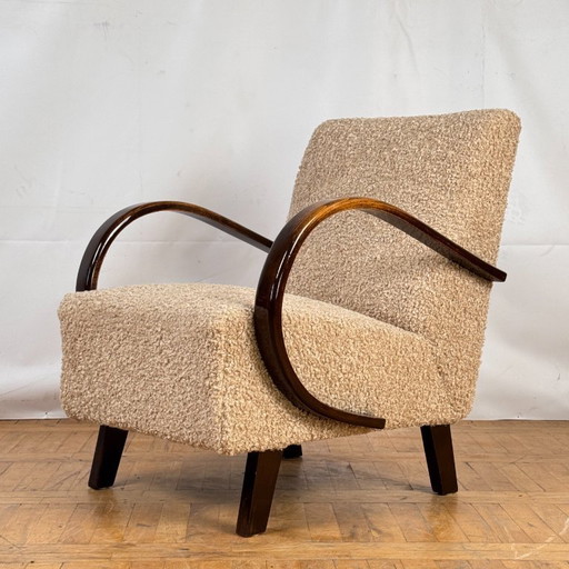 Jindrich Halabala H-410 vollständig restaurierter beiger Art-Deco-Sessel 1930er Jahre