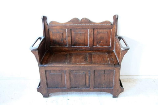 Banco Antiguo De Roble Con Almacenamiento