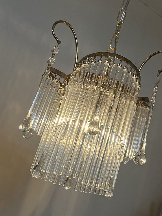 Image 1 of Splendido lampadario a sospensione in stile anni '20 con asta di cristallo.