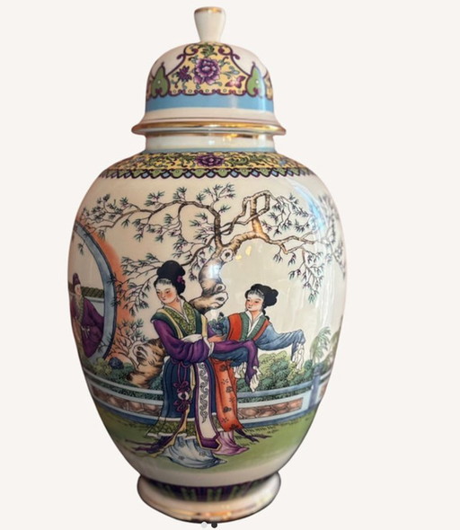 Vase chinois à couvercle peint à la main