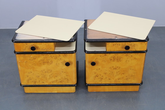 Image 1 of 1950s Pair of Bedside Tables/Nightstands in Birch Finish, Czechoslovakia