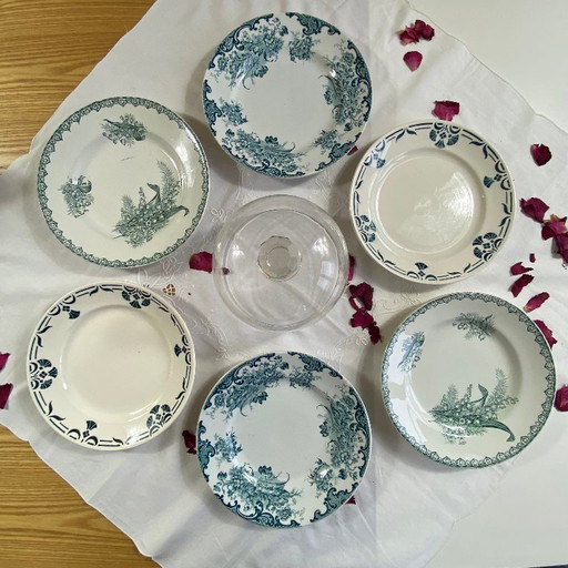 Set of 6 mismatched antique earthenware plates from Badonviller Saint Amand Amandinoise