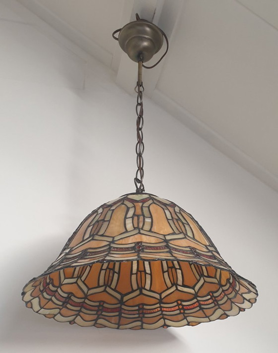 Grande lampada a sospensione in vetro colorato/Tiffany, Belgio – Massive, Lampade a sospensione, Glass (photo 21 of 35)