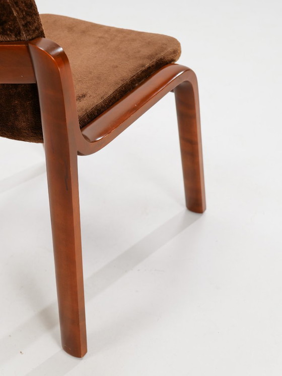 Image 1 of Ensemble de 5 meubles italiens en bois massif avec revêtement en peluche, années 1980