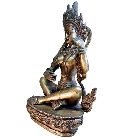 Saraswati tibetana antigua – Principios del siglo XX (aprox. 1920) – Bronce macizo dorado – 20,7 cm / 1,8 kg (photo 8 of 10)